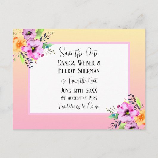 ペトエレガントニアフローラ結婚式の日付を保存 ポストカード (正面)