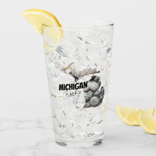 ペトスキーの石が詰まったミシガンシルエット タンブラーグラス (アイス正面)