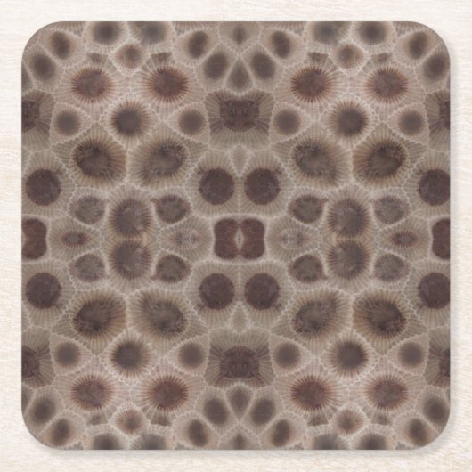 ペトスキーストーンミシガン州石化石 スクエアペーパーコースター (正面)