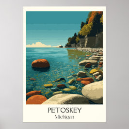 ペトスキーヴィンテージレイクミシガンコーストアート ポスター