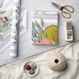 ペトラズラブウォーターカラーフローラカスタム文字 ラッピングペーパー