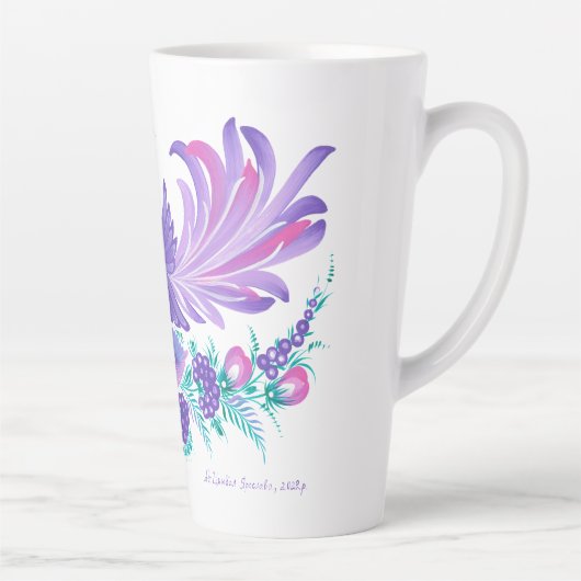 ペトリキフカのウクライナアート。水の色。カフェラテマグ カフェラテマグ (右)