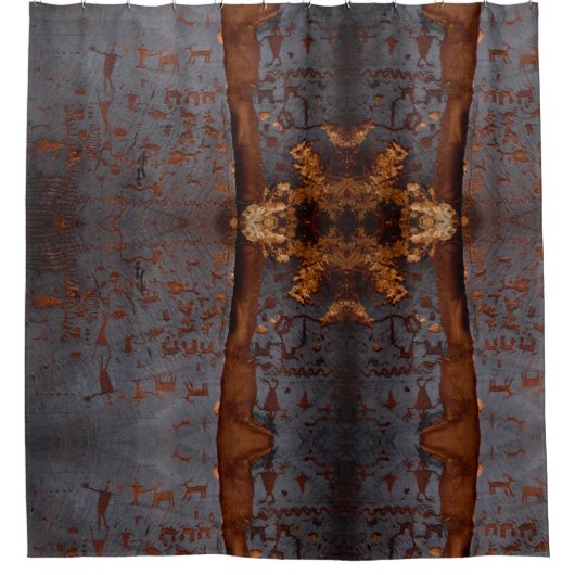 ペトログリフサウスウェスト先住民部族模様 シャワーカーテン (正面)