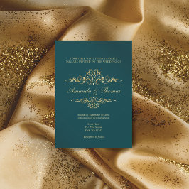 ペトログリーンエレガントゴールデンオーナメント結婚ズ 招待状
