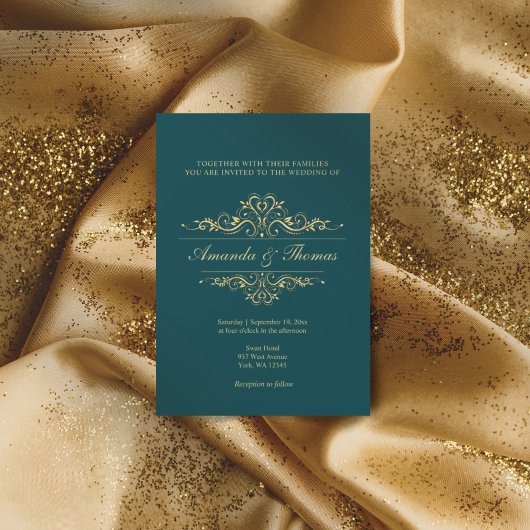 ペトログリーンエレガントゴールデンオーナメント結婚ズ 招待状