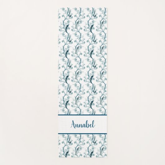 ペトロブルーのシノワズリの鳥と葉 ヨガマット (正面)