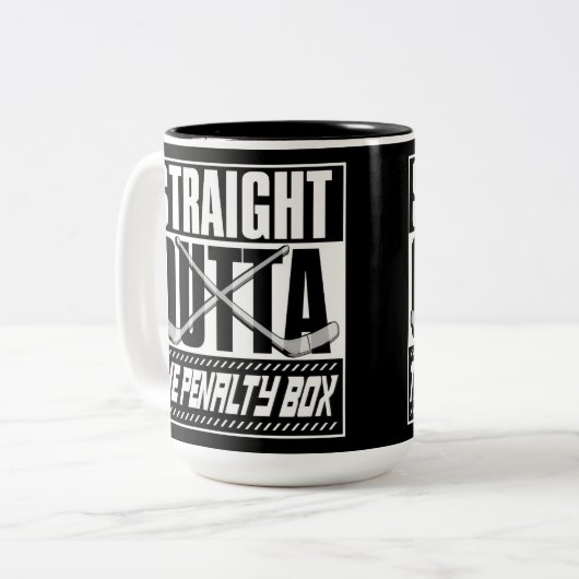 ペナルティーボックスホッケーをストレートで出す ツートーンマグカップ (正面左)