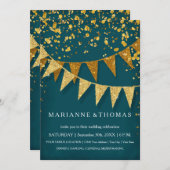 ペナントバモダンナーとグリッター落下紙吹雪 招待状 (正面/裏面)