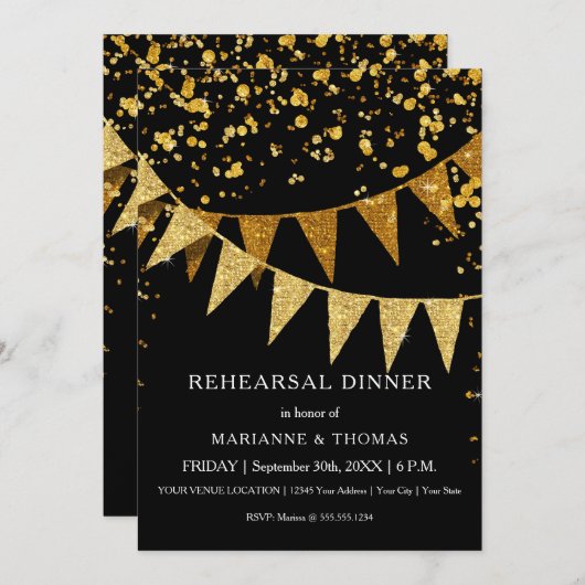 ペナントバモダンナーとグリッター落下紙吹雪 招待状 (正面/裏面)