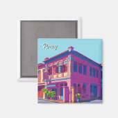 ペナンマレーシア伝統タウンハウストラベル マグネット (正面/裏面)