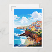 ペニシェポルトガルヴィンテージ旅行イラストレーション ポストカード (正面/裏面)