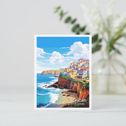 ペニシェポルトガルヴィンテージ旅行イラストレーション ポストカード (スタンド正面)