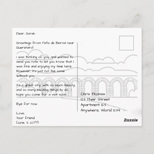 ペニャデベルナルニアクエレタロメキシコ ポストカード (裏面)