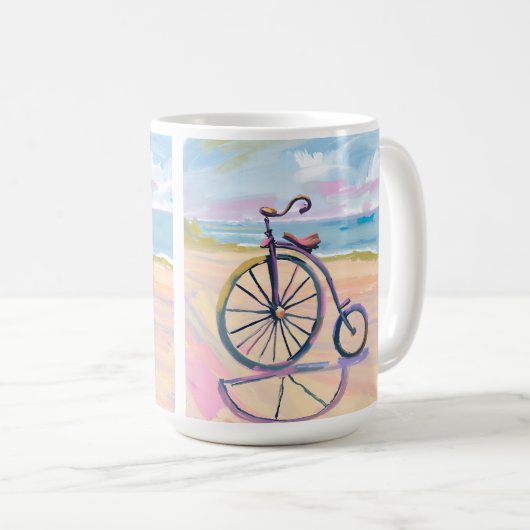 ペニーのファーシングバイクがビーチに止まっている コーヒーマグカップ (正面右)