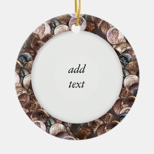 ペニーの山 – 1セントのペニーのスプレッド背景 セラミックオーナメント (正面)