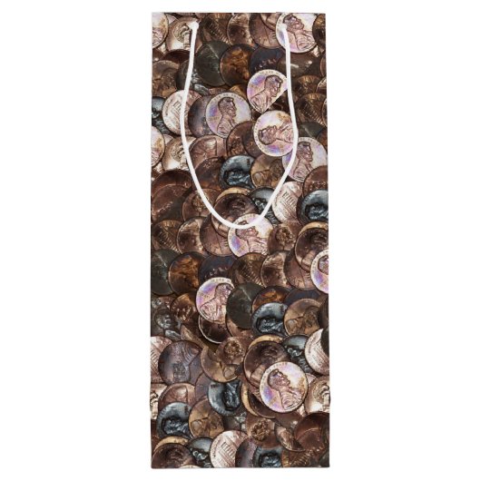 ペニーの山 – 1セントのペニーのスプレッド背景 ワインギフトバッグ (裏面)