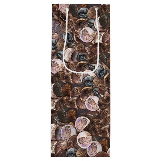 ペニーの山 – 1セントのペニーのスプレッド背景 ワインギフトバッグ (正面)