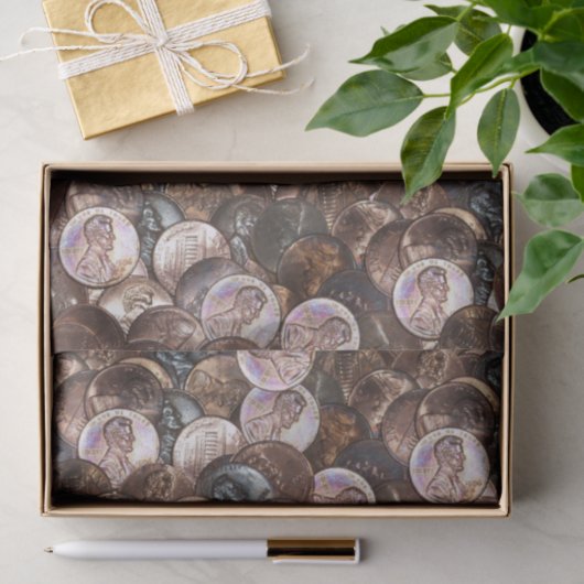 ペニーの山 – 1セントのペニーのスプレッド背景 薄葉紙 (ギフト)