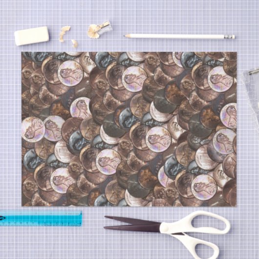 ペニーの山 – 1セントのペニーのスプレッド背景 薄葉紙 (クラフト)