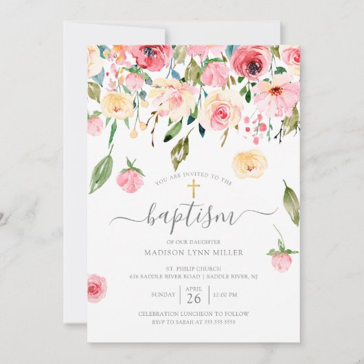 ペニーズバラフローラ洗礼招待状 招待状 (正面)