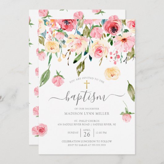 ペニーズバラフローラ洗礼招待状 招待状 (正面/裏面)