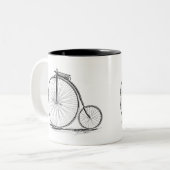 ペニー耕耘機ヴィンテージハイホイール自転車 ツートーンマグカップ (正面左)