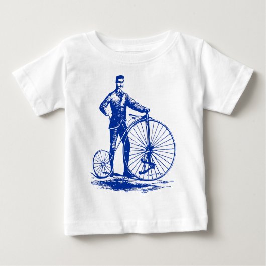 ペニー・ファージングに乗る男性 - 納戸色 ベビーTシャツ (正面)