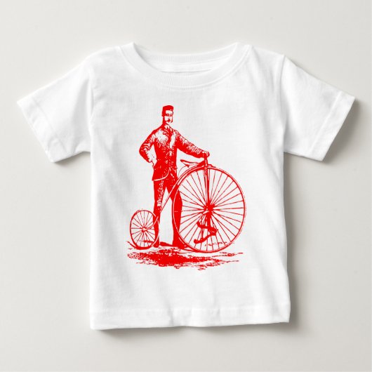 ペニー・ファージングに乗る男性 - 赤 ベビーTシャツ (正面)