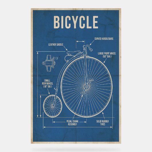 ペニー・ファージング自転車設計図 ヴィンテージ壁掛けアート アクリルサイン (正面)