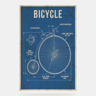 ペニー・ファージング自転車設計図 ヴィンテージ壁画 アクリルサイン