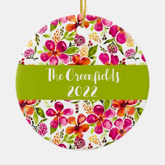 ペネロープウォーターカラーカスタマイズフローラホリデーセラ セラミックオーナメント (正面)