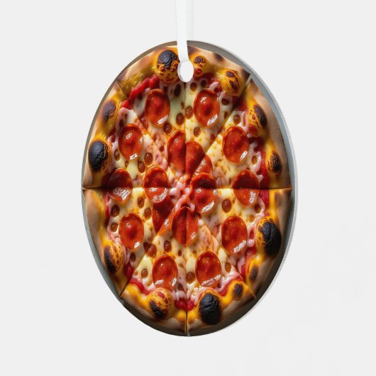 ペパローニとチーズピザクリスマス メタルオーナメント (正面左)
