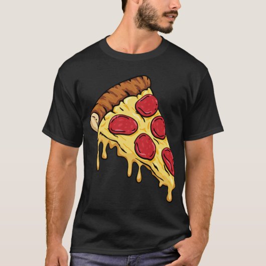 ペパローニとチーズ漫画のイリュウとピザのスライス Tシャツ (正面)