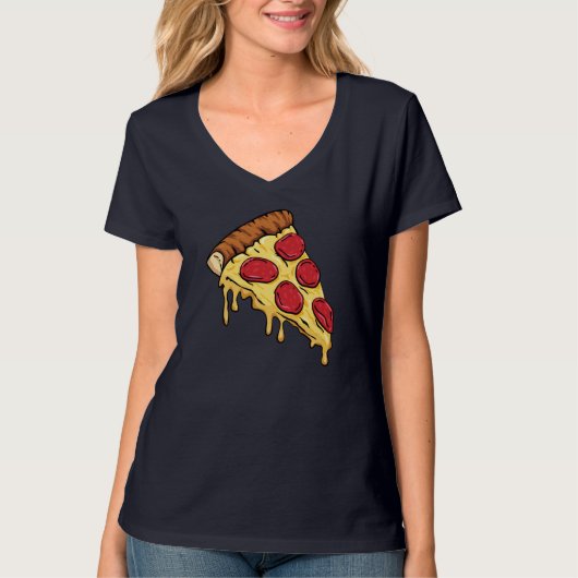 ペパローニとチーズ漫画のイリュウとピザのスライス Tシャツ (正面)