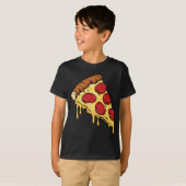 ペパローニとチーズ漫画のイリュウとピザのスライス Tシャツ (正面フル)