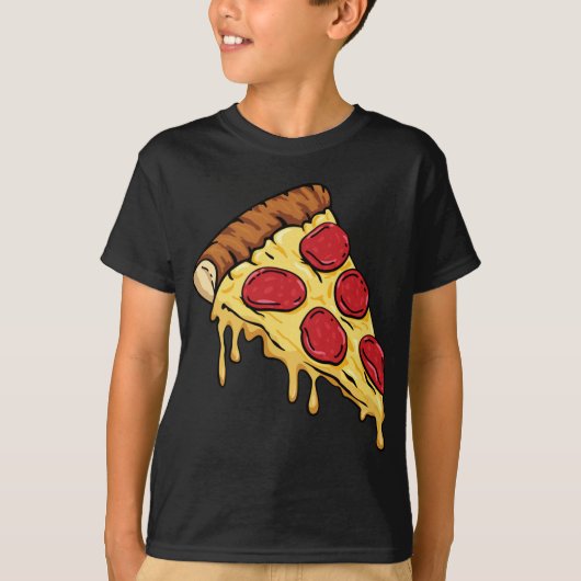 ペパローニとチーズ漫画のイリュウとピザのスライス Tシャツ (正面)