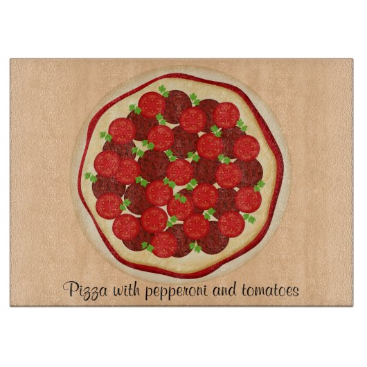 ペパローニとトマトを添えたピザ カッティングボード (正面)