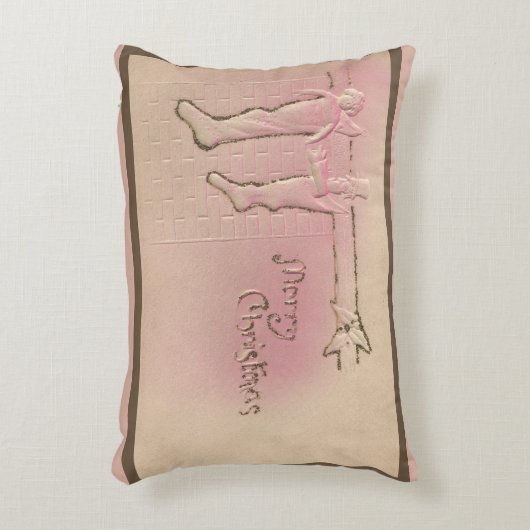 ペパーミントかわいらしピンクビンテージクリスマスポストカード アクセントクッション (正面(垂直))