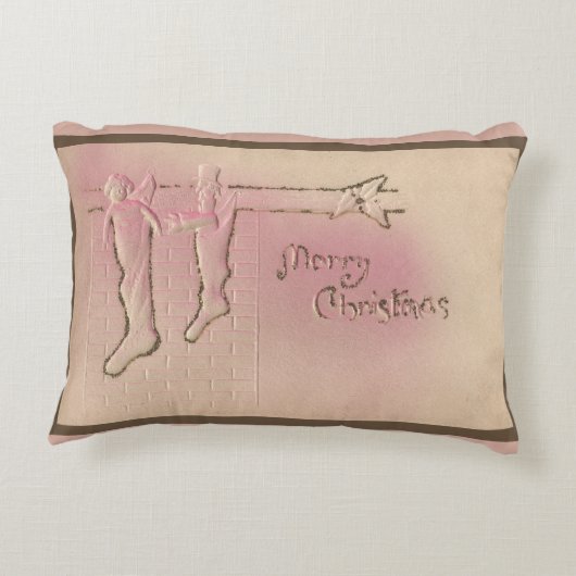 ペパーミントかわいらしピンクビンテージクリスマスポストカード アクセントクッション (裏面)