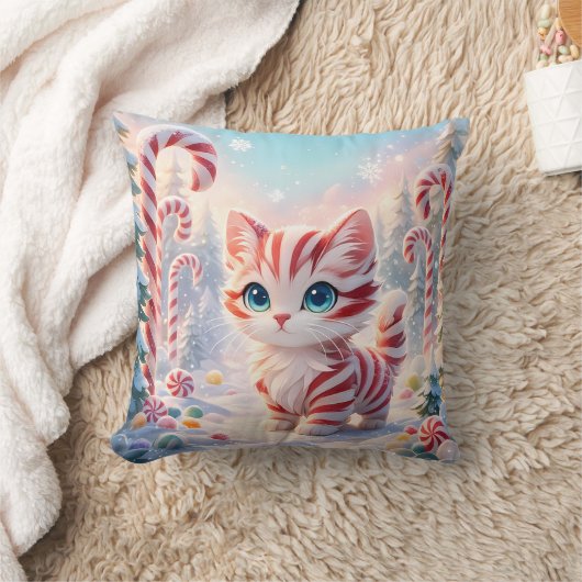 ペパーミントの子猫 - キャンディケインの森の枕 クッション (ブランケット)