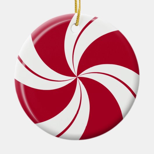 ペパーミントの渦巻のストライプ及びSpearmintキャンデー セラミックオーナメント (正面)