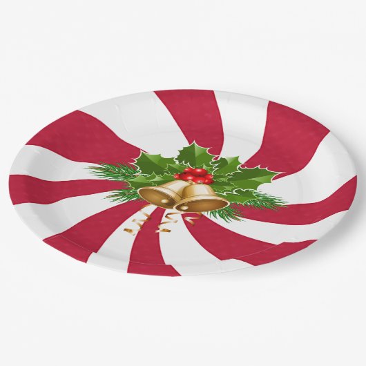 ペパーミントキャンディのクリスマスベル ペーパープレート (アングル)