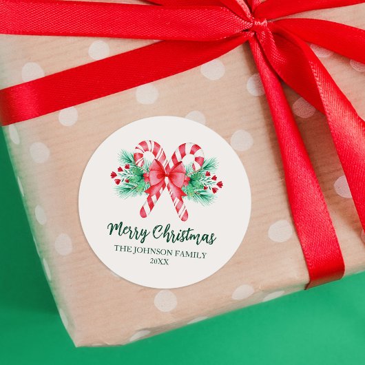 ペパーミントキャンディカヌーとボウクリスマス ラウンドシール