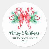 ペパーミントキャンディカヌーとボウクリスマス ラウンドシール (正面)