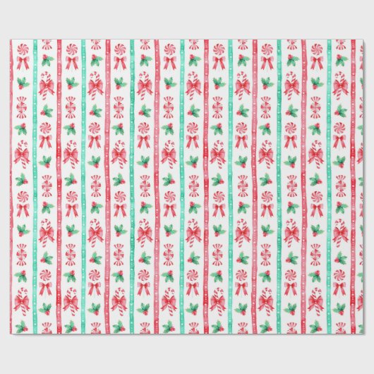 ペパーミントキャンディカネスクリストライプのスマス ラッピングペーパー (フラット)