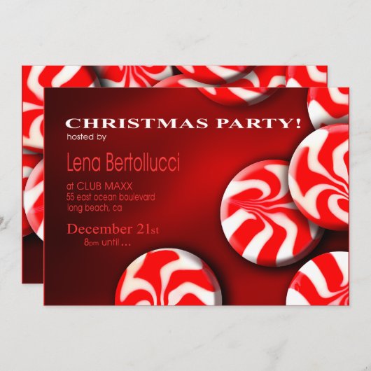 ペパーミントキャンディクリスマスパーティの招待状 招待状 (正面/裏面)