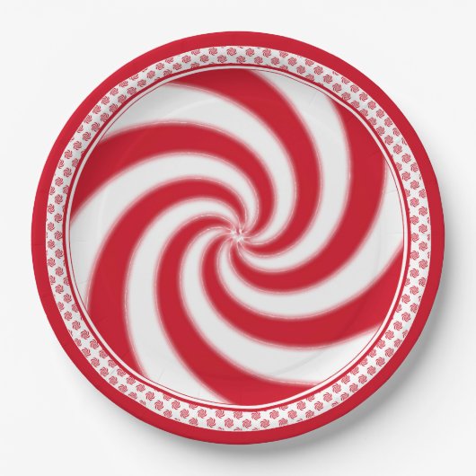 ペパーミントキャンディスワールクリスマスホリデー ペーパープレート (正面)