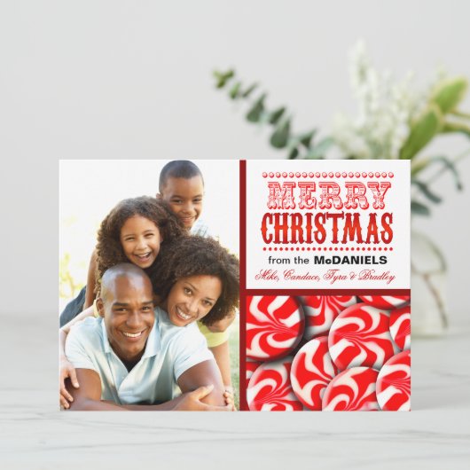 ペパーミントキャンディメリークリスマスフォトコラージュ シーズンカード (スタンド正面)