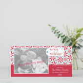 ペパーミントキャンディレッド&ブルーホリデーパーソナライズされた シーズンカード (スタンド正面)