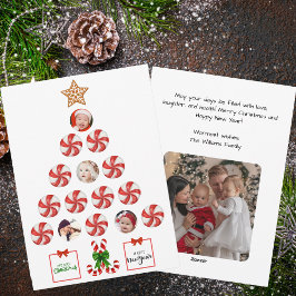 ペパーミントキャンディーのクリスマスツリーと家族写真 シーズンカード